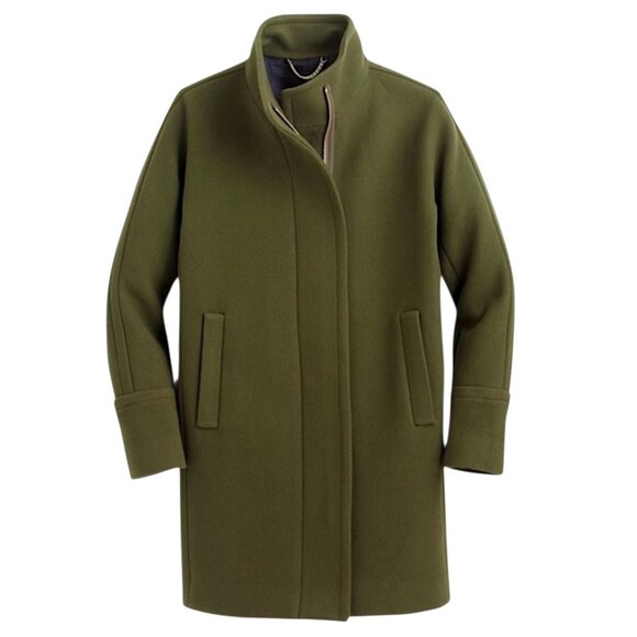 J CREW Stadium Italian Cloth Cocoon Coat Wool Blend Funnel Neck Olive Green - Picture 1 of 12